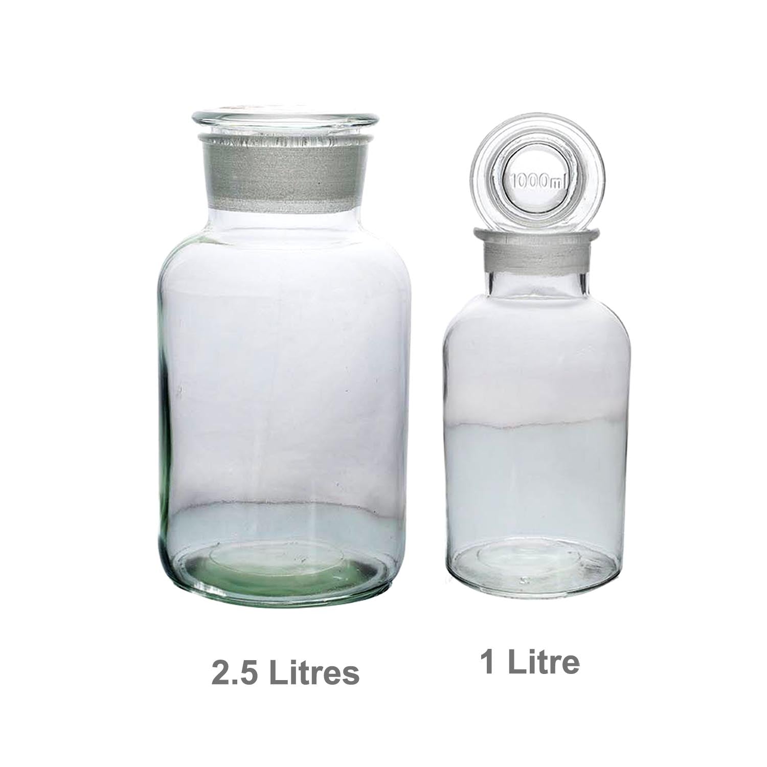 2Pcs 1000ml & 2500ml Clear Glass Apothecary Bottles Set