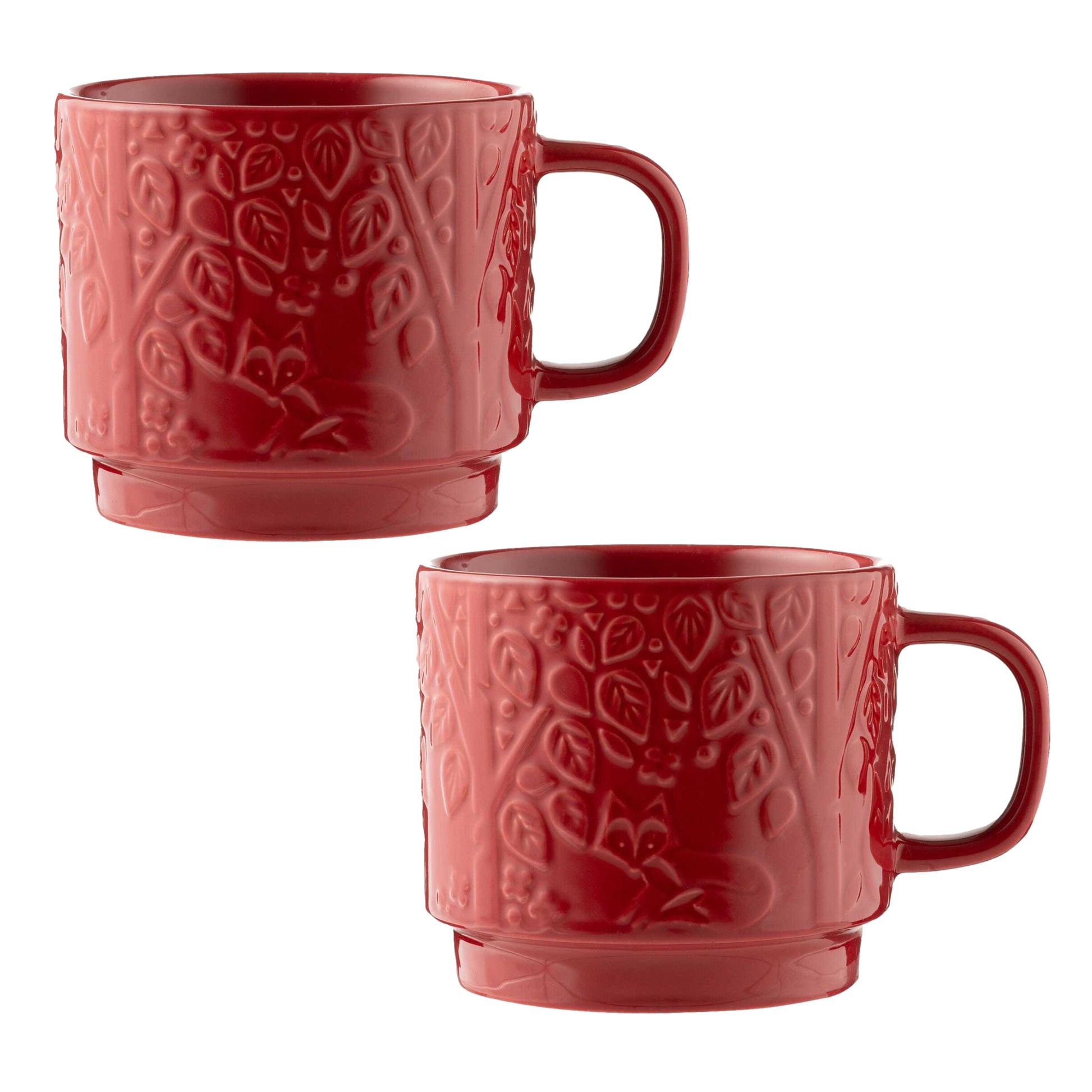 2Pcs 300ml Red Forest Theme Stoneware Mug