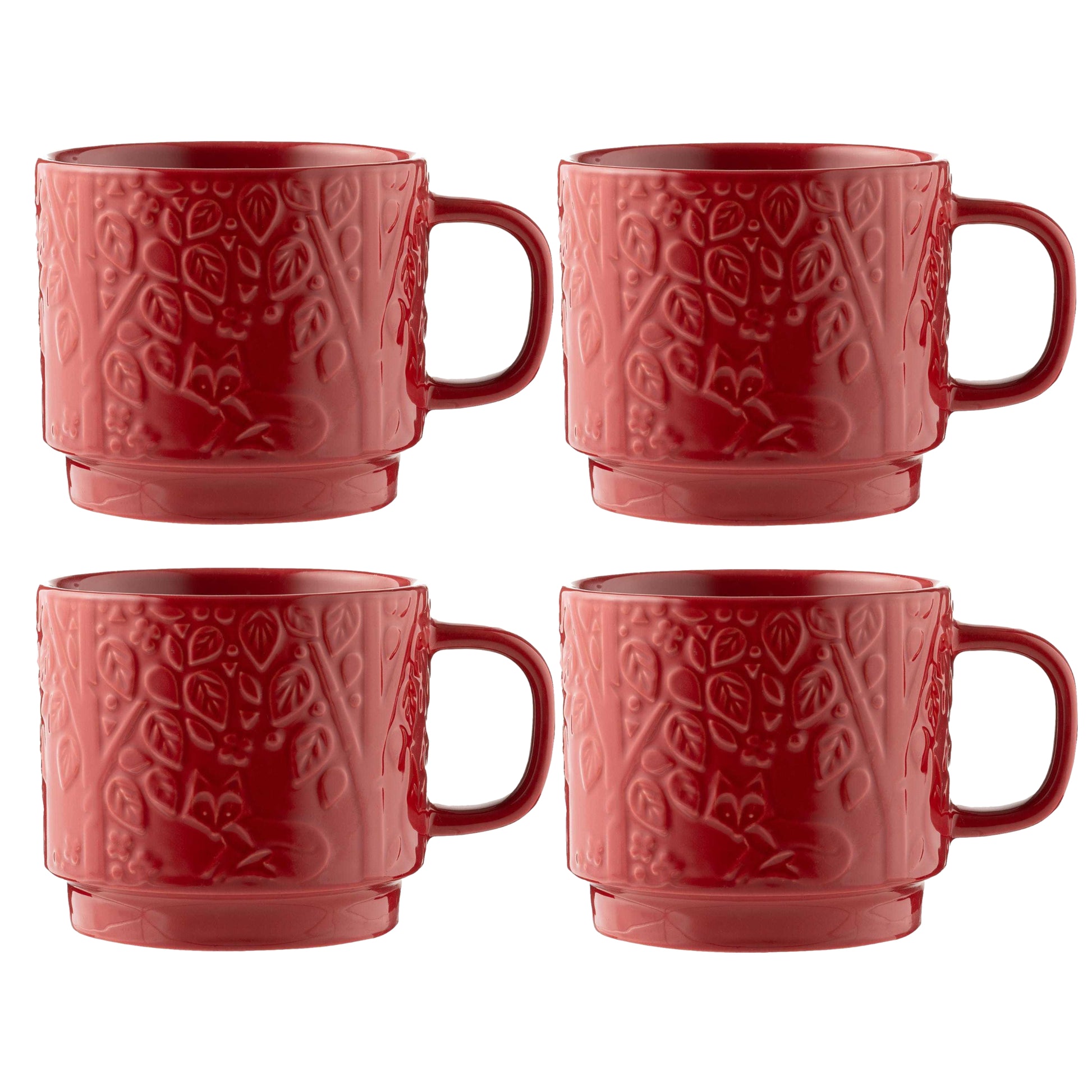 4Pcs 300ml Red Forest Theme Stoneware Mug