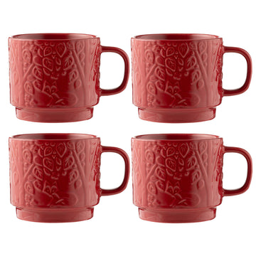 4Pcs 300ml Red Forest Theme Stoneware Mug
