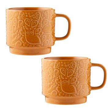 2Pcs 300ml Ochre Forest Theme Stoneware Mug