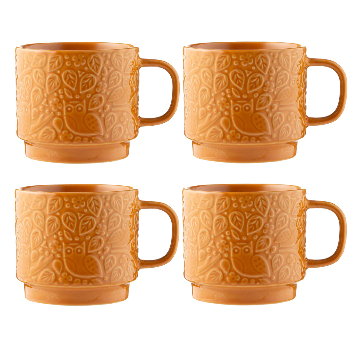 4Pcs 300ml Ochre Forest Theme Stoneware Mug