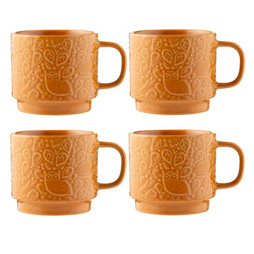 4Pcs 300ml Ochre Forest Theme Stoneware Mug