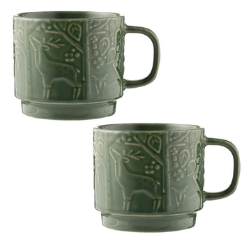 2Pcs 300ml Green Forest Theme Stoneware Mug