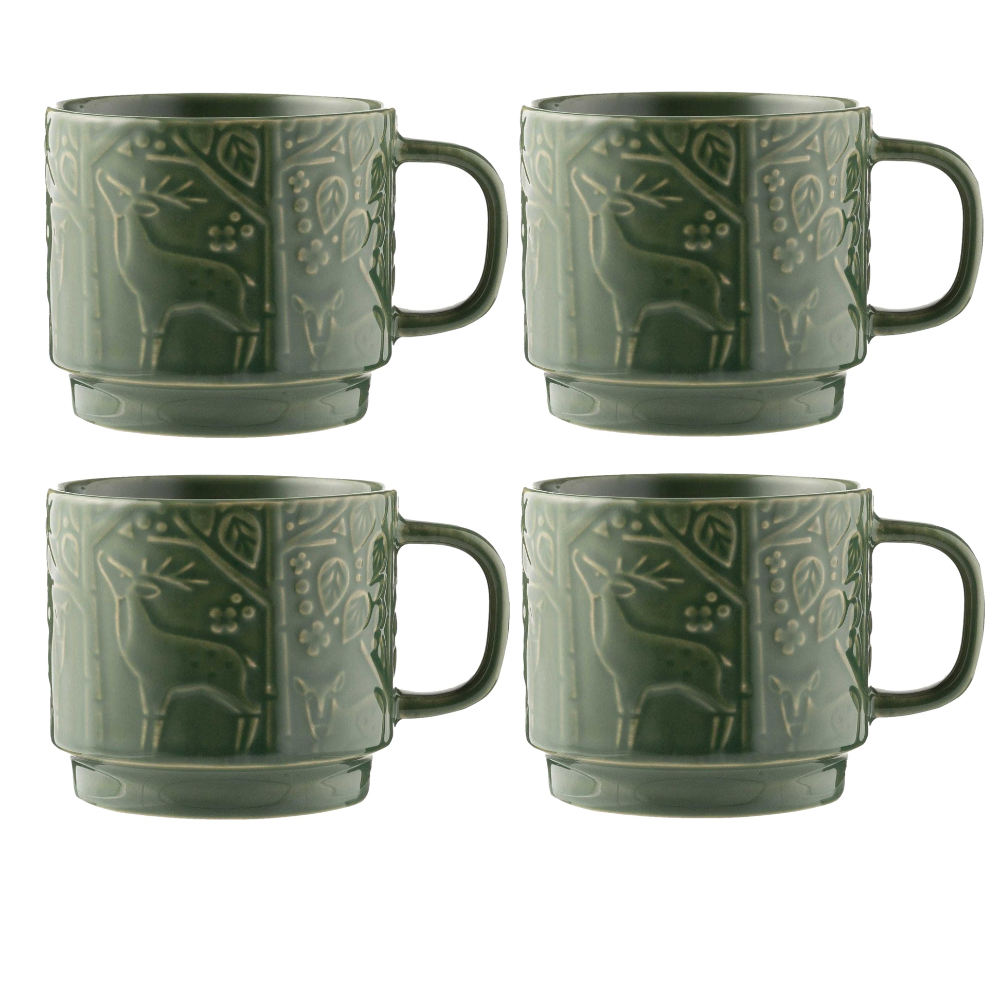 4Pcs 300ml Green Forest Theme Stoneware Mug