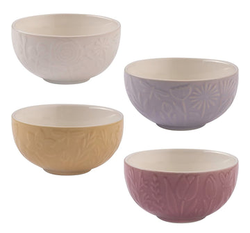 Set Of 4 Ceramic Floral Embossed Bowls