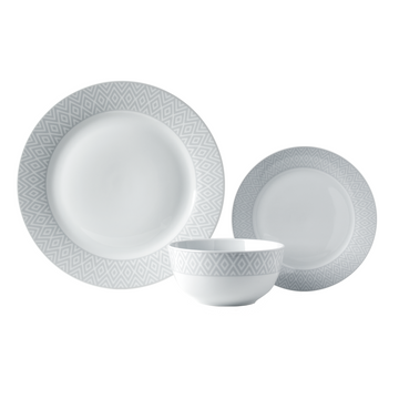 12pc Porcelain White Geometric Diamond Dinner Set