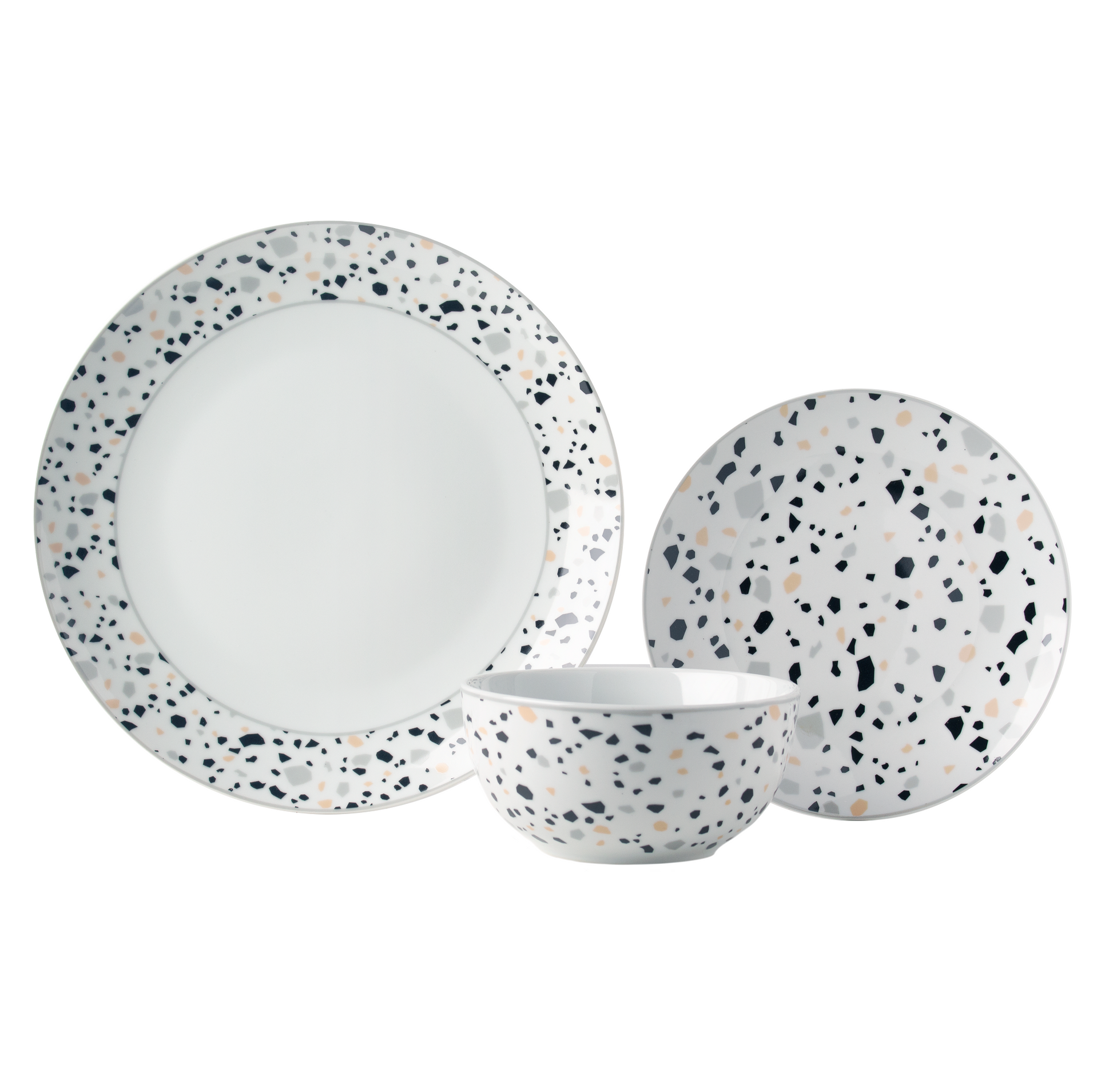 12pc Porcelain White Terazzo Design Dinner Set
