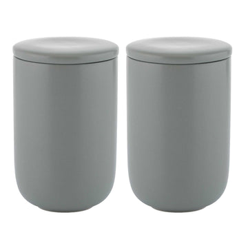 2Pcs Classic Grey Cylindrical Stoneware Storage Container