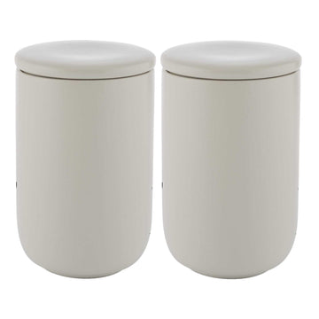2Pcs Cream Cylindrical Stoneware Storage Container