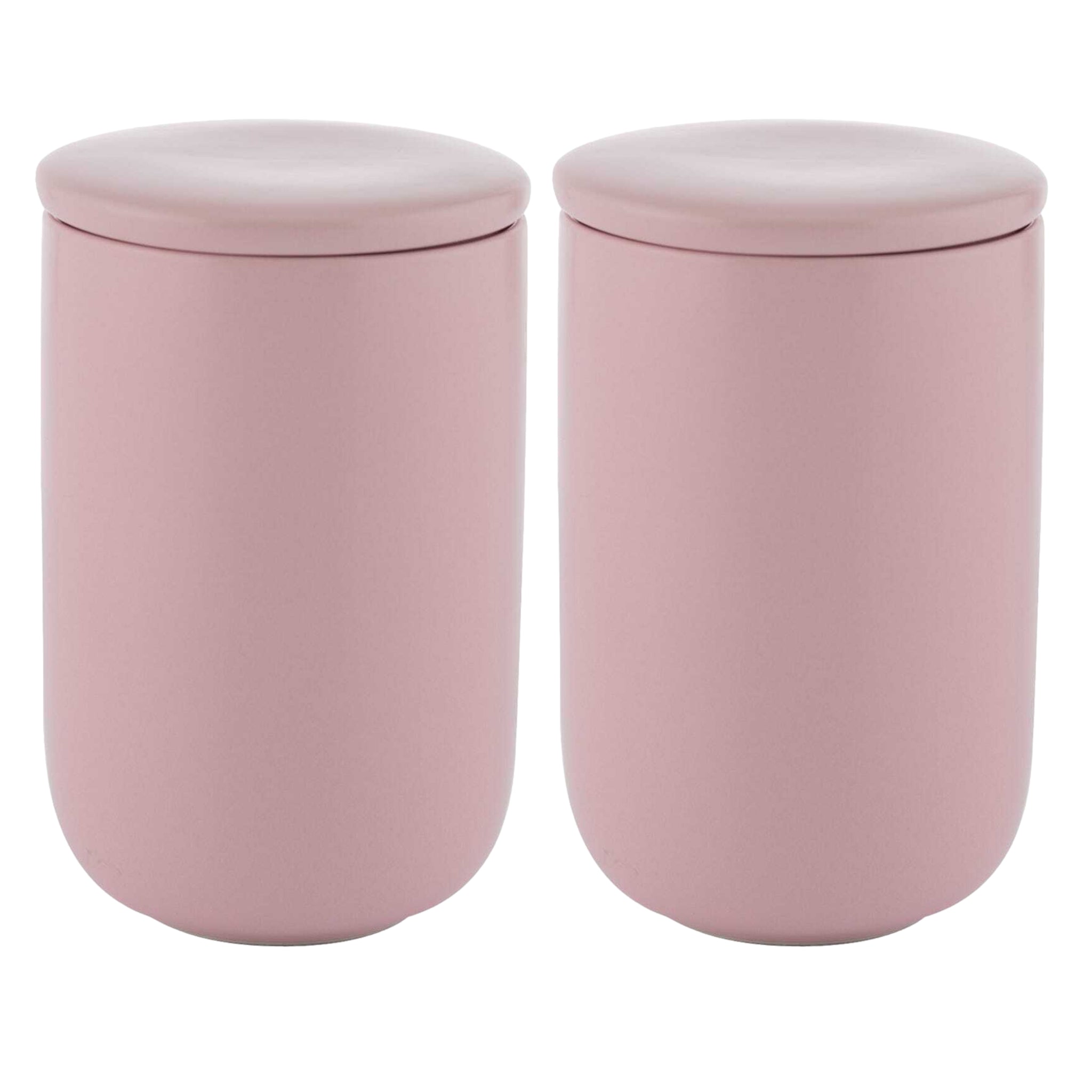 2Pcs Pink Cylindrical Stoneware Storage Container