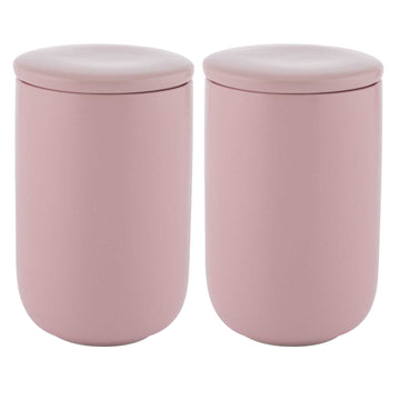 2Pcs Pink Cylindrical Stoneware Storage Container