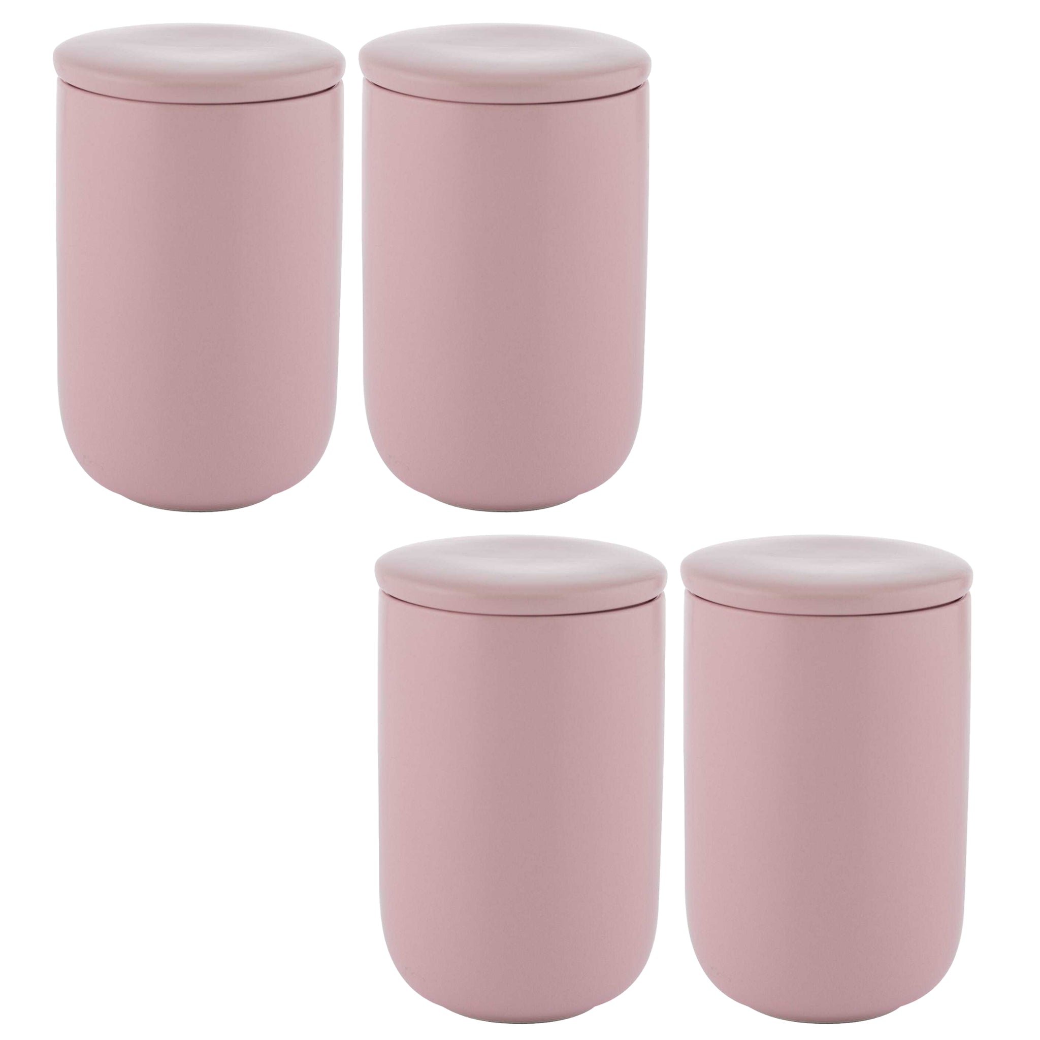 4Pcs Pink Cylindrical Stoneware Storage Container