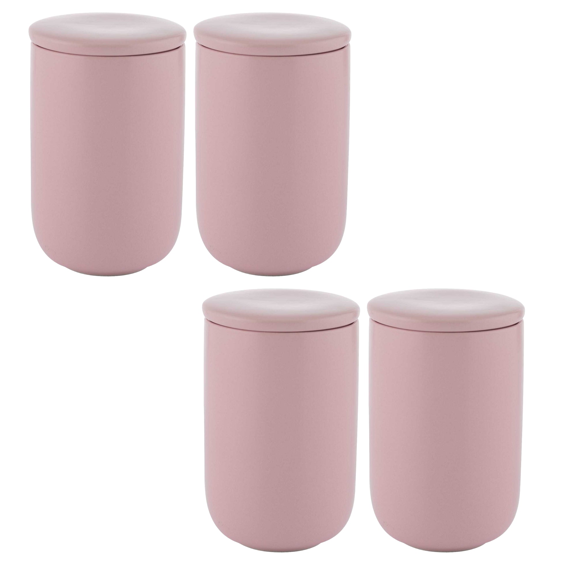 4Pcs Pink Cylindrical Stoneware Storage Container