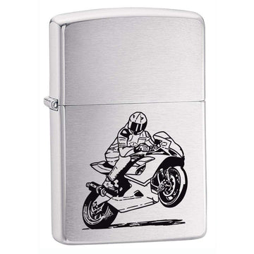 Zippo Motorcycle Brushed Chrome Windproof Flame Lighter