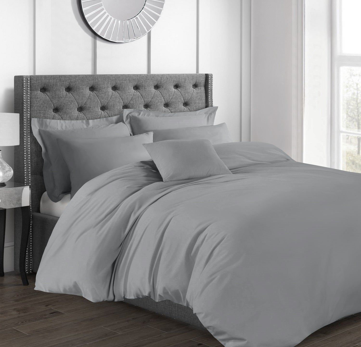 200TC Hotel Quality Plain Duvet Cover Set, Single, Grey