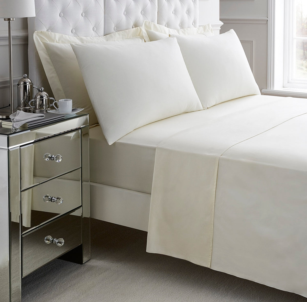 Cotton 200 Thread Count Percale Fitted Sheet, Single, Cream