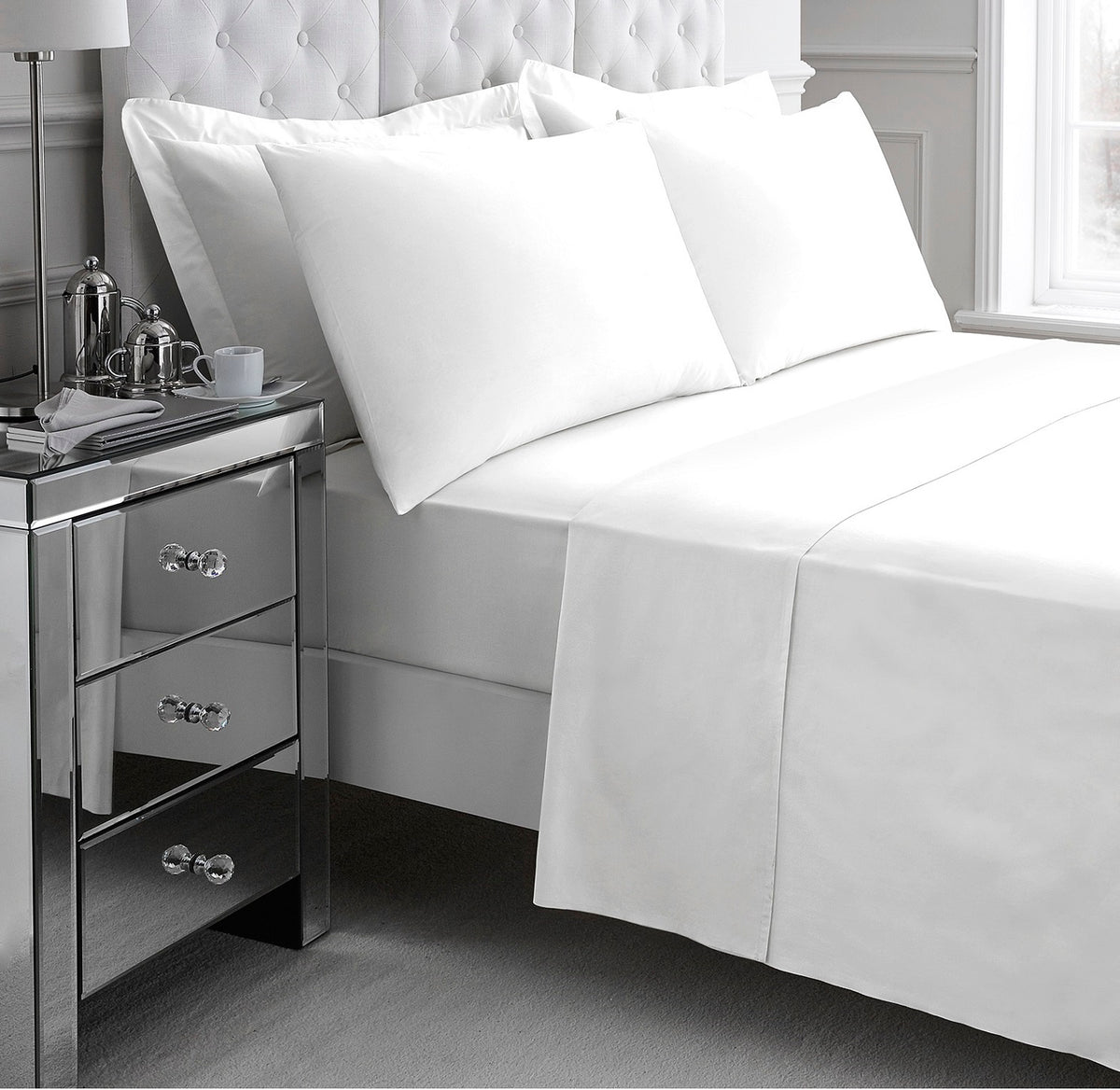100% Cotton 200TC Hotel Quality Fitted Sheet, Double, White
