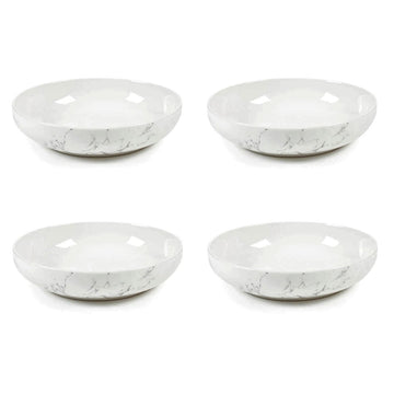 4pcs White Porcelain Marble Effect Pasta Bowl