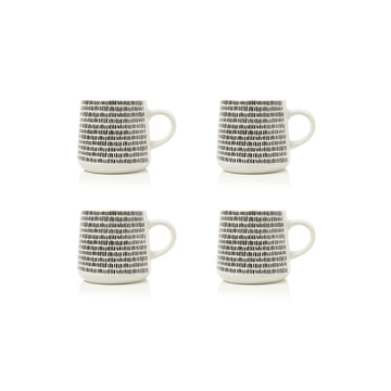 4pcs Stoneware Mugs Mali Design White Set Drinks Cup