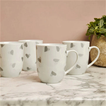 4pcs Sabichi White Grey Hearts Porcelain Mugs