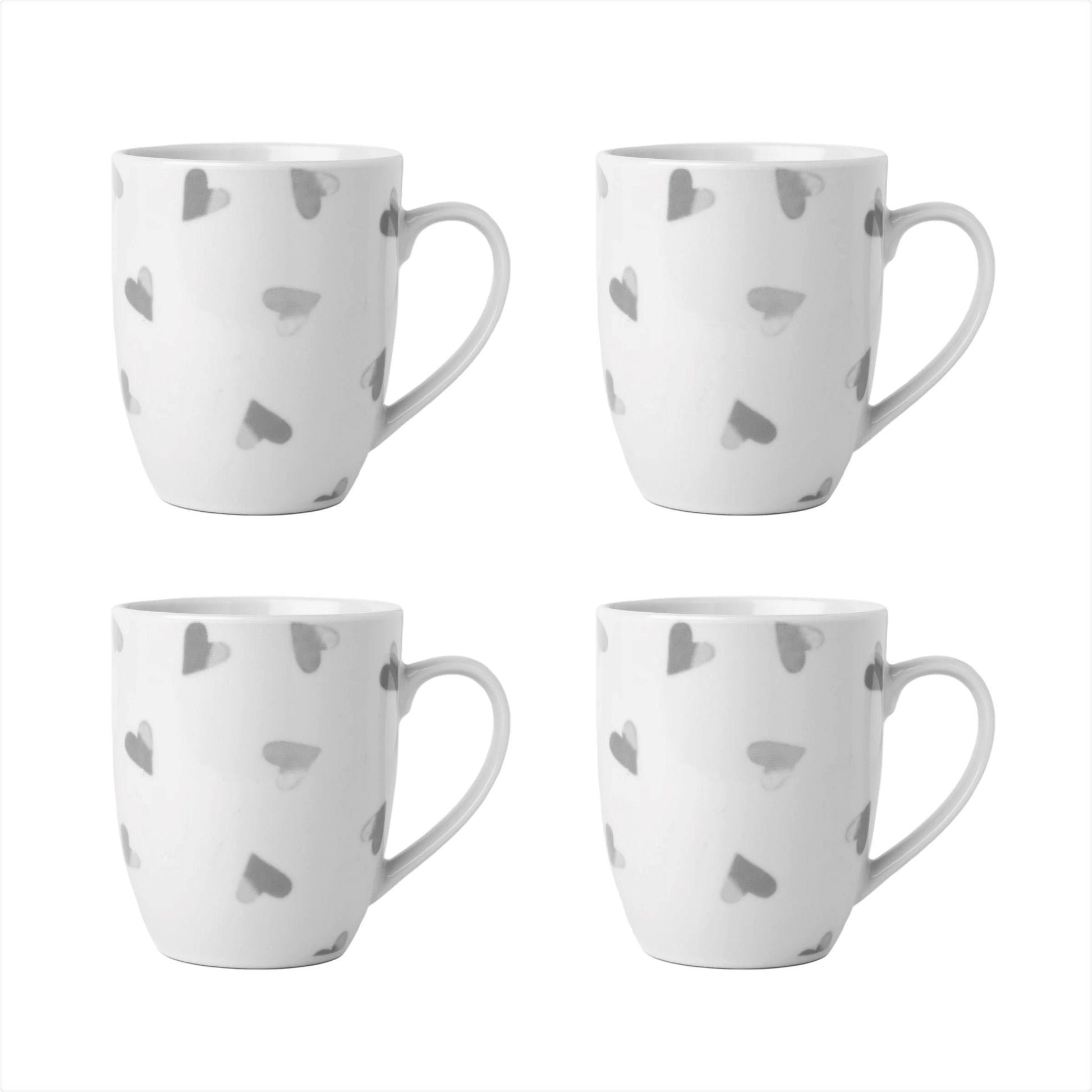 4pcs Sabichi White Grey Hearts Porcelain Mugs