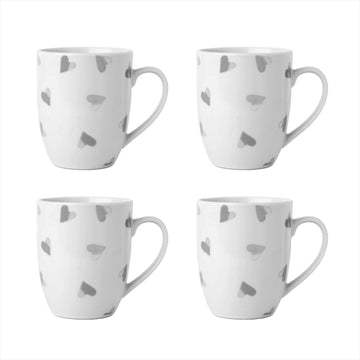 4pcs Sabichi White Grey Hearts Porcelain Mugs