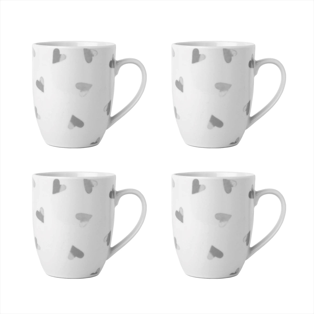 4pcs Sabichi White Grey Hearts Porcelain Mugs