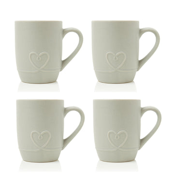 300ml Grey Stoneware Heart Embossed Minimalist Mugs Coffee