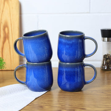 4Pcs 350ml Blue Stoneware Reactive Glazed Mug