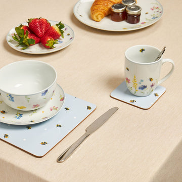 Floral Bees Design Dining Rectangular Placemat Set & Coaster
