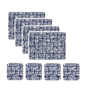 Set of 4 Blue Navy Geometric Design Placemats and Coasters