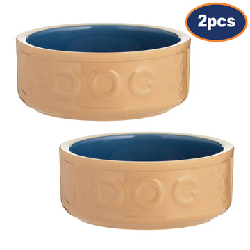 2Pcs Mason Cash 18cm Cane & Blue Stoneware Feeding Bowl