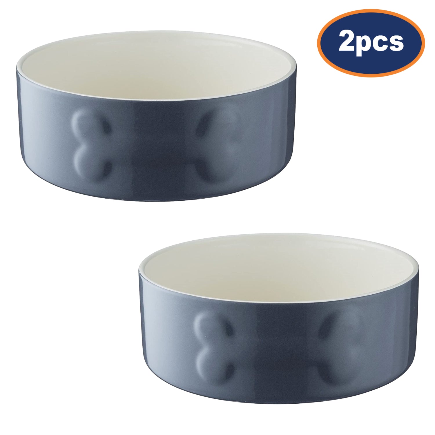 2Pcs Mason Cash 20cm Grey Stoneware Bowl Pet Feeding Plate