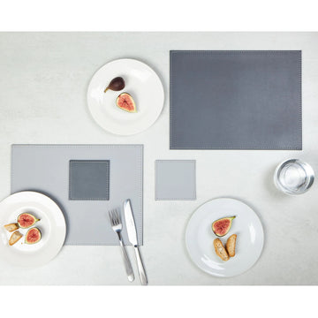 8Pcs Sabichi Grey Faux Leather Reversible Placemat & Coaster Set