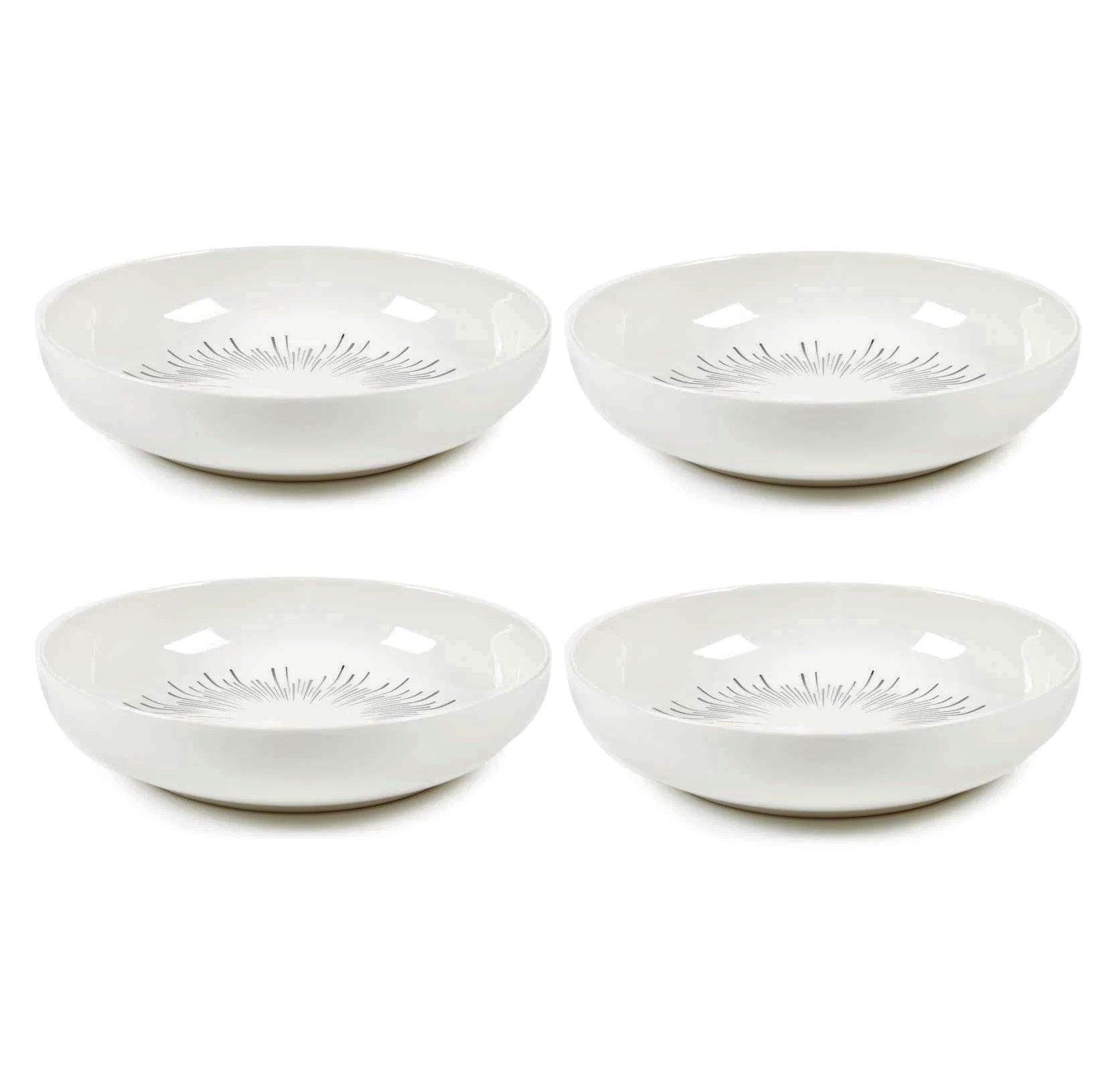 4Pc Silver Sunburst Porcelain Pasta Bowls