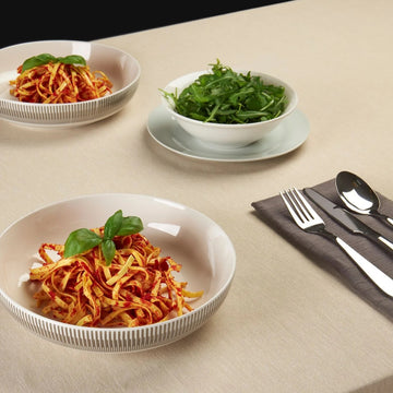 Sabichi Set of 4 White Stripes Pasta Bowls