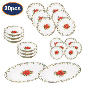 20pcs Porcelain Christmas Dinner Plates Bowls Side Platters Set