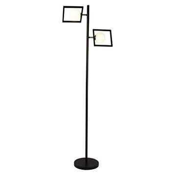 Searchlight Rosewell 2 Light Floor Lamp Matt Black And Opal