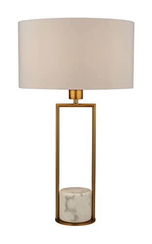 Gold White Marble Base & White Drum Shade Table Lamp