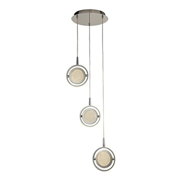 Gyroscope LED 3 Light Chrome & Crystal Pendant