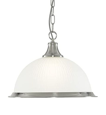 American Diner Satin Silver Chandelier With Acid Ribbed Glass Shade