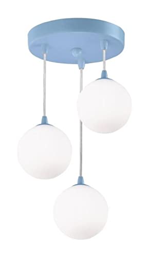 3 Lights Kids Light Blue With Opal Glass Shade Ceiling Pendant