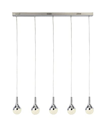 Wave Teardrop 5 Lights LED Chrome Crushed Ice Bar Pendant