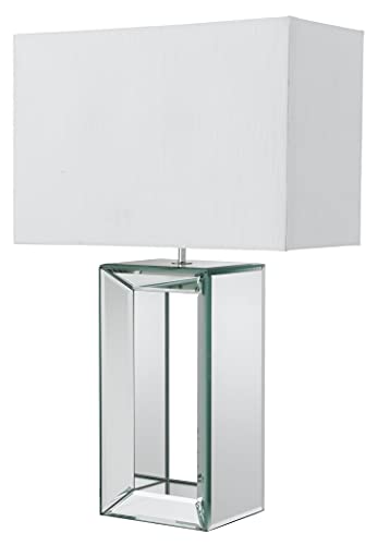 Mirror  Base White Faux Silk Shade Table Lamp
