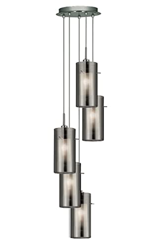 Duo 2 5 Lights Smoked Glass & Frosted Inner Multi Drop Pendant