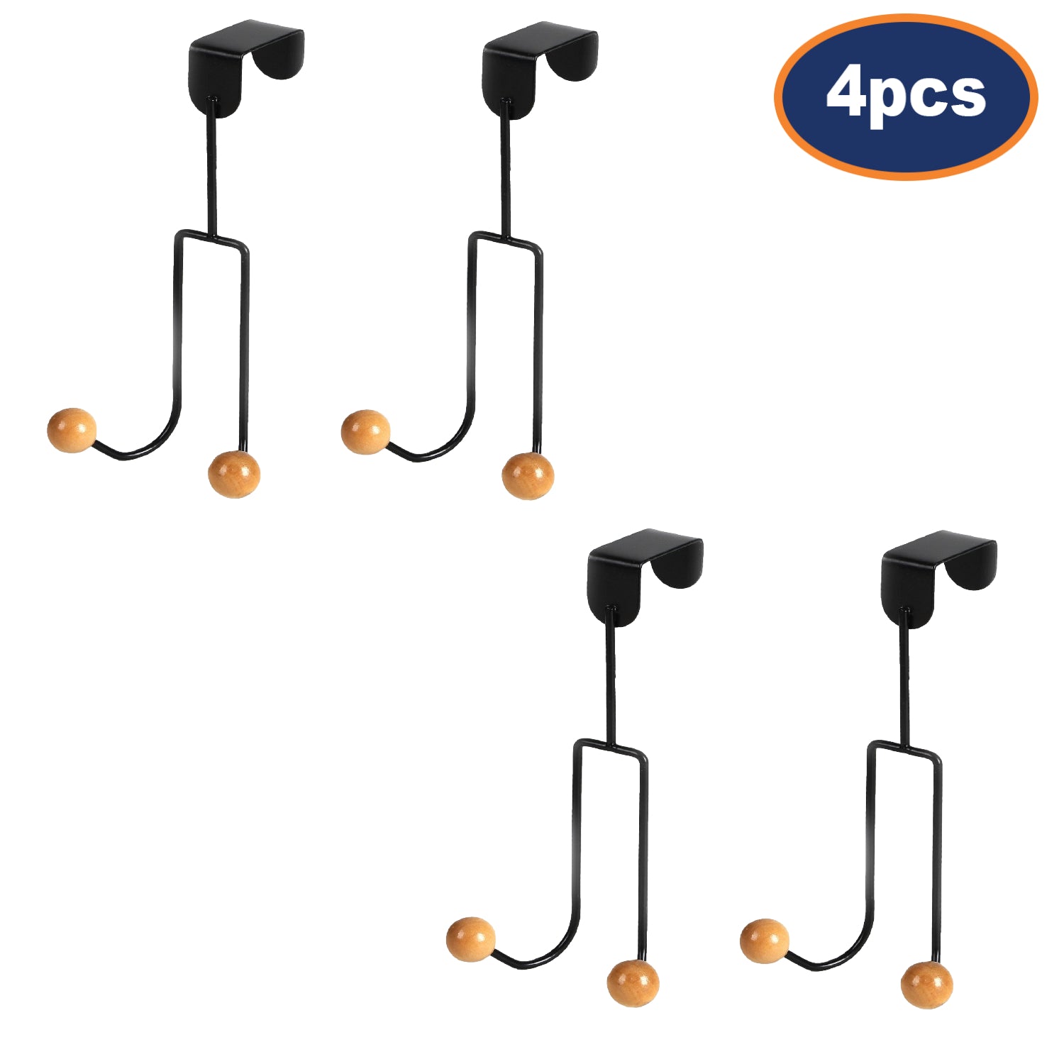 4Pcs Black Over The Door Double Hook