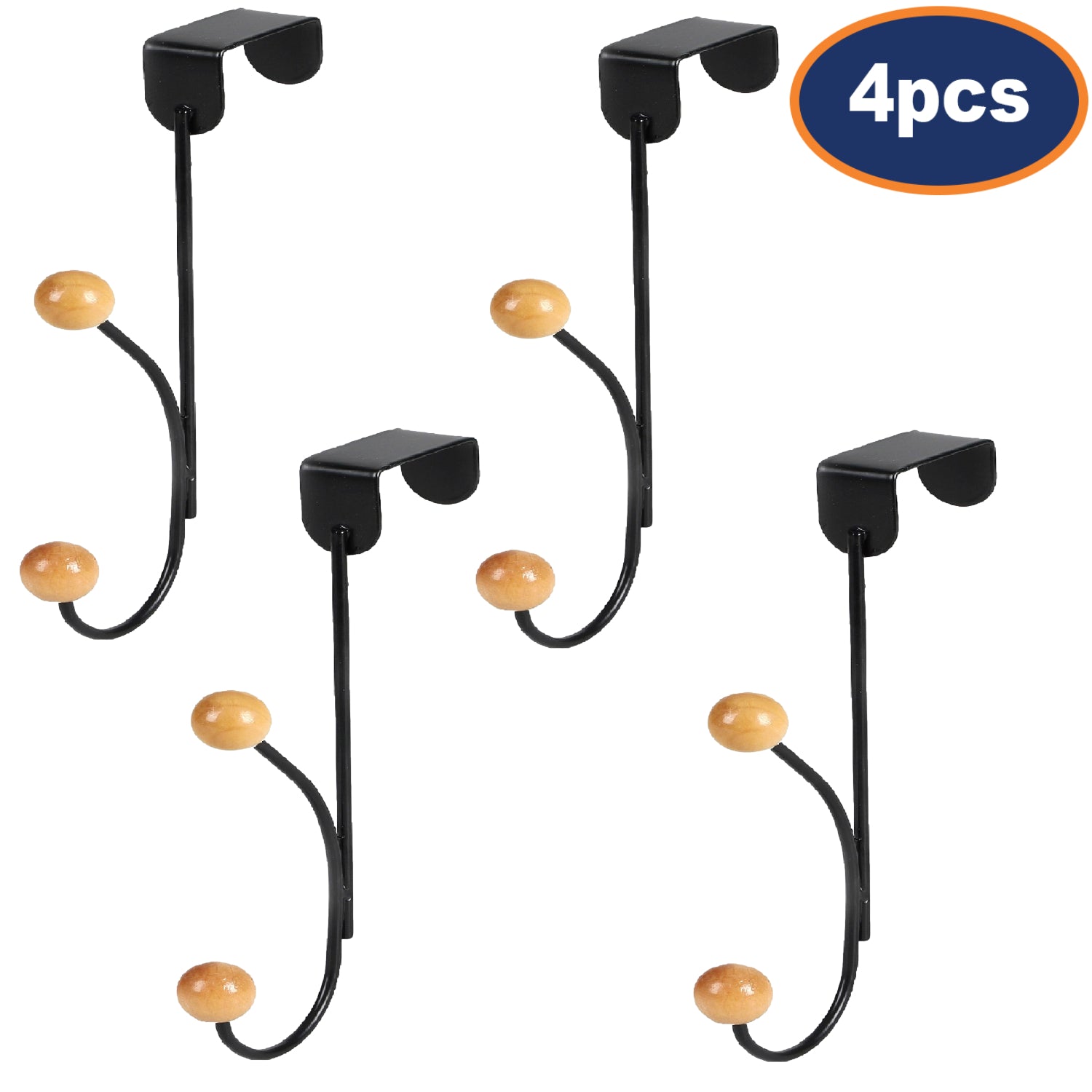 4Pcs Black Over The Door Dual Hook