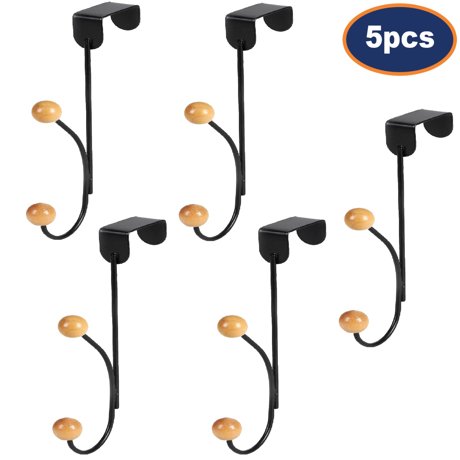 5Pcs Black Over The Door Dual Hook