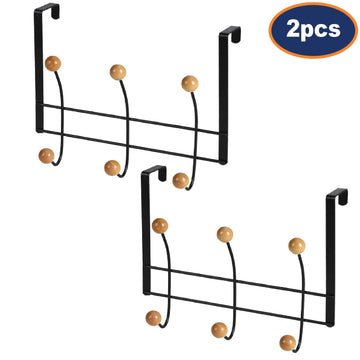 2Pcs Black 6 Hook Over The Door Hanging Organiser
